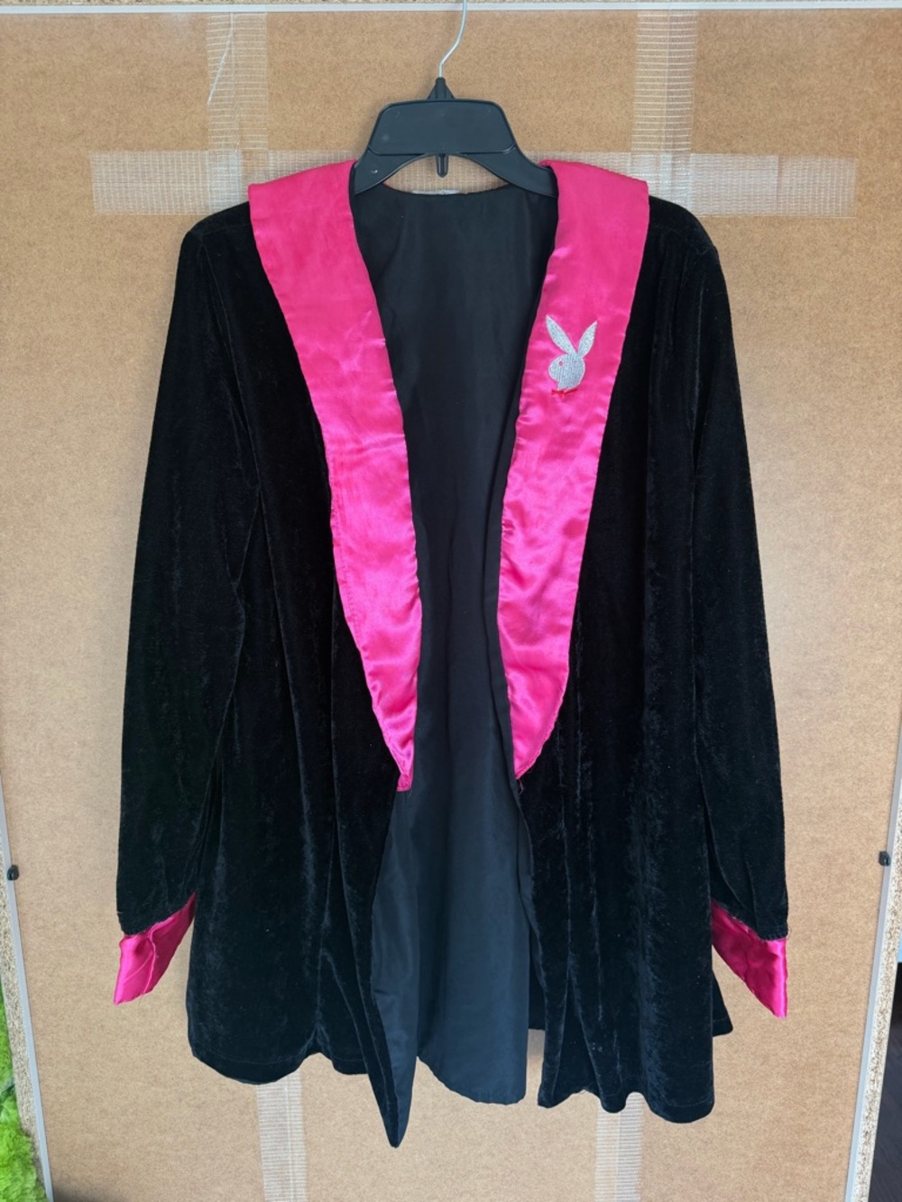 Vintage y2k playboy Black Velvet Jacket with Hot Pink Satin Trim